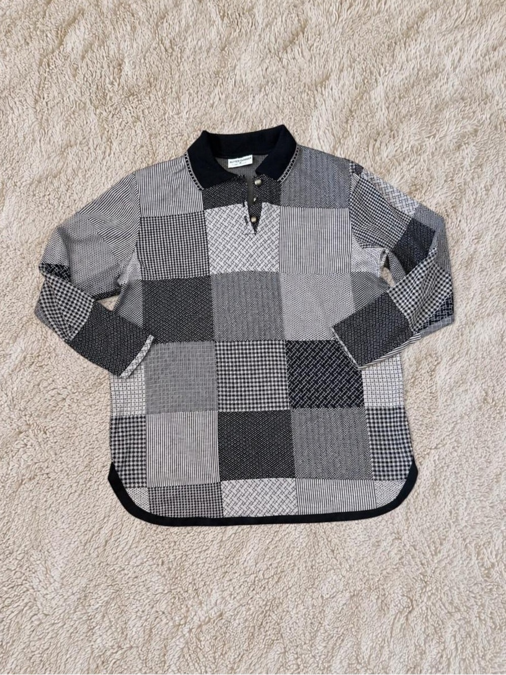 Alfred Dunner Black & White Patchwork-Print Polo